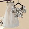 Conjunto de Verão Feminino Plus Size Moda Feminina 2022 Novo Versátil Top Cobrindo a Carne Look Emagrecedor Saia Conjunto de Duas Peças
