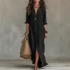 Vestido Longo Casual Liso com Gola Lapela e Fenda Frontal Cruzado Primavera/Verão 2026