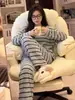 Pijama Térmico Casual de Rayas Estilo Coreano para Mujer, Nuevo Conjunto de Dos Piezas para Primavera Talla Grande que se Puede Usar Afuera