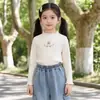 Stock Limitado, Sin Reposición: Camiseta Básica de Pana Elástica de Manga Larga con Bordado de Conejo de Otoño, Top de Ropa Estilo Coreano para el Festival de Mediados de Otoño