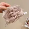 Clip de garra rosa de malla suave atmosférica con flores y perlas, clip grande para la parte posterior de la cabeza, para cabello grueso, clip de tiburón