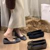 Otoño 2024 Nuevos Zapatos de Frijol Suaves con Lazo Boca Baja Planos Abuela Cabeza Cuadrada Slip-on Ligeros Zapatos Franceses
