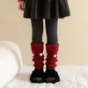 Populares Juegos de Calcetines para Niñas, Engrosados para Otoño e Invierno, Calcetines Cálidos de Lana con Lindo Moño, Juegos de Calcetines de Angora Rojos para Año Nuevo y Navidad
