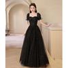 Vestido de Noche Negro 2026 Nuevo Estilo Francés Elegante con Lentejuelas Ajustado Atuendo de Anfitrión para Exámenes de Arte, Reuniones Anuales y Recepcionistas, Modelo de Verano