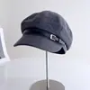 Fivela de cinto octogonal retrô britânica para mulheres, boné de jornaleiro casual versátil de outono, boné de bico de pato estiloso e que afina o rosto, moderno