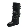 Botas para Pernas com Rebites Estilo Garota Picante Retrô Femininas 2026 Verão Novas Bico Redondo Emagrecedoras Botas Longas Design de Nicho Sentido de Cavaleiro Botas