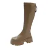 Botas Altas de Tacón Grueso de Moda para Mujer 2026 No Botas de Motocicleta Caña Recta Hasta la Rodilla de Piel Estilo Coreano Versátil Adelgazantes Otoño