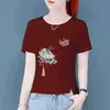 Comércio Exterior Transfronteiriço Roupas para Mães, Camiseta de Manga Curta para Meia-Idade, Caimento Solto, Emagrecedor, Versátil, Blusa com Fenda Irregular