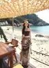 Tailandia Sanya Traje de Baño Vacaciones en la Playa Verano Top Bandeau Tie-Dye Abertura con Cordones Falda Irregular Conjunto de Tres Piezas