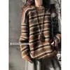 Suéter Retro Americano a Rayas de Bloques de Color con Cuello Redondo para Hombres y Mujeres Otoño Tendencia Marca Holgado Perezoso Jersey Ajuste Relajado Ropa Exterior