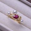 Acessórios DIY Anel de Prata Esterlina S925 com Diamante Vermelho e Três Pérolas Suporte Vazio Acessórios Suporte de Anel Feito à Mão Anel de Dedo Aberto