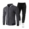 Traje Deportivo Casual para Hombre de Primavera y Otoño, Chaqueta con Cuello Alto y Cremallera y Pantalones de Chándal, Conjunto de Dos Piezas, Color Sólido, Moda para Hombre