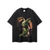 High Street Marca de moda masculina cartoon spray direto impressão lavada pescoço redondo T-shirt masculino e feminino rua retro estilo preguiçoso top