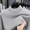 Suéter de tricô grosso e quente com gola alta para homens, novo suéter simples de gola alta para outono e inverno, cor sólida, peça básica
