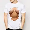 Moda de Verano 2025 para Hombre Tops Tong Camiseta Estampada con Patrón de Músculo de Pecho Falso 3D Cuello Redondo