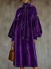 Vestido Longo de Veludo com Gola Alta Retro e Mangas Longas com Amarração - Moda Feminina Europeia e Americana 2026 - Estação Independente Amazon - Desenvolvido pela Annu
