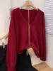 Suéter 100% Lana Pura para Mujer, Suéter de Cuello en V, Estilo Europeo, Corte Holgado, Mangas Caídas, Nueva Capa Base de Punto Suave y Acogedora para Otoño e Invierno