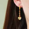 Pendientes de Plata 925 para Mujer, Pendientes de Jade Blanco Hetian con Forma de Corazón, Ganchos para Oreja de Ágata Roja del Sur de Moda Vintage, Pendientes de Nicho de Instagram