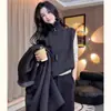 Nuevo Chaleco de Punto Francés 100% Lana para Mujer 2025 con Hebilla Alta de Corbata Color Sólido Holgado Elegante Casual Chaleco para Superponer