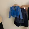 Ropa Infantil Coreana 2025 Nuevo Conjunto de Otoño para Niñas Chaleco de Punto Camiseta de Color Sólido Pantalones a Cuadros