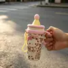Mini copo de gelo, alto valor, grande capacidade, copo de água de aço inoxidável com desenho para meninas, uso no escritório, copo térmico fofo e portátil