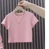 Conjunto de Verão para Meninas 2025 Novo Tendência Moda para Menina Grande Camiseta de Manga Curta Calça Jeans Wide Leg Conjunto de Duas Peças
