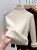 Suéter de Cuello Alto de Terciopelo de una Pieza para Mujer Invierno Color Sólido con Forro Polar Engrosado Suéter Base Suave Ceroso Top Interior Básico