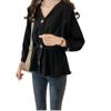 2026 Otoño Temprano Nueva Blusa Coreana Elegante para Mujer con Cintura Ajustada Adelgazante de Cuello en V y Manga Larga Moda Coreana de Tendencia
