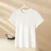 [Oferta Especial Limitada] Camiseta de Manga Corta con Cuello Redondo de Algodón Tencel Versátil Simple de Color Sólido Top Adelgazante para Mujer