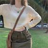 Suéter de Punto Hueco de Verano Top de Manga Larga Ligeramente Transparente Jersey Nuevo Prendas de Abrigo Finas para Mujer 2025 Corte Holgado
