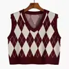 Chaleco con capucha de punto con patrón de diamantes de punto suelto transfronterizo para mujer, ropa exterior de primavera y otoño, chaleco de punto en capas antiguo, chaleco corto de camisola