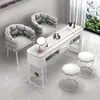 Mesa de Manicure Estilo Cream e Conjunto de Cadeiras Combinação Mesa de Manicure Simples e Dupla Mármore Estilo Japonês Popular Luxo Leve Salão de Unhas