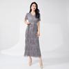 Vestido Longo Francês Elegante de Alta Qualidade com Renda, Gola V, Manga Curta, Cadarço, Plissado e Franjas Feminino Shenzhen Nanyou