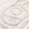 Juego de Joyería de Perlas de Alto Brillo para Mujer, Collar, Pendientes, Pulsera, Juego de Tres Piezas, Regalo para Mamá, Hermosos Accesorios para Fotos de Boda