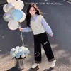 Sudadera de manga larga estilo niña grande, corte holgado casual, nuevo conjunto de dos piezas a cuadros de pierna ancha para primavera/otoño 2026 para niñas
