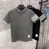 Camisa Polo Transpirable de Manga Corta para Hombre, Camisa Polo a Rayas Ajustada Elástica de Media Manga de Moda