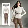 Conjunto de treino para academia para mulheres, com tecido de toque natural para yoga, color block, afina a cintura, top com zíper, cintura alta, levanta bumbum, calça fitness
