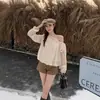 Camisa de Talla Grande para Mujer mm Francesa de un Hombro con Manga Abullonada para Principios de Otoño, Nuevo Diseño Asimétrico con Lazo
