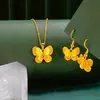 Colgante de Mariposa de Doble Capa Chapado en Oro Vietnamita, Moderno y Lujoso, Sensación de Alta Gama, Diseño de Flor y Luna, Cadena para Clavícula, Aretes de Mariposa