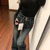 Jeans Flare Vintage de Cintura Alta para Mulheres, Temporada de Primavera, Tamanho Grande, Elástico, Cobre o Quadril, Emagrecimento, Corpo Tipo Pera, Calça Longa Flare