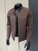 Jaqueta corta-vento slim fit com gola alta outono marrom escuro fosco casaco de negócios casual zíper bolso oculto linha de ombro