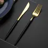 Amazon Portugal Set de Cubiertos de Acero Inoxidable Estilo Occidental Negro Dorado Cuchillo para Bistec, Tenedor y Cuchara Regalo de Boda