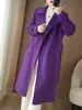 2025 Nuevo Abrigo de Cachemira de Doble Cara para Otoño e Invierno para Mujer, Traje Delgado con Cuello, Estilo Coreano, Doble Botonadura, Lana Pura, Abrigo de Lana