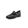 Zapatos Mary Jane Retro con Tira y Tallado para Mujer Zapatos Pequeños de Cuero Brogue Cuero Genuino Mocasines de Tacón Medio Grueso para Mujer