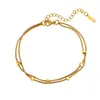 Pulsera de joyería cuadrada de acero inoxidable con cuentas apiladas de doble capa chapada en oro para mujer, diseñada para exportación transfronteriza