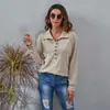 Foto Real em Estoque Outono e Inverno 2023 Novo Cruzamento Wish Blusa de Manga Longa Canelada Cor Sólida Gola Alta Botão Tricô Roupa Feminina