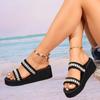 Chinelo Feminino Tamanho Grande Transfronteiriço 2025 Verão Calçado Externo Sola Grossa Altura Etnico Retrô Praia Anabela
