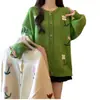 Nuevo Estilo Coreano Otoño e Invierno Tallas Grandes para Mujer Bordado Floral Elegante Holgado Estilo Perezoso Abrigo Suéter Cardigan de Botones para Mujer
