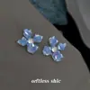 Pendientes de Cristal Hechos a Mano para Mujer, Flor Azul Neblina, Estilo Dulce Francés, Flor de Cuatro Hojas Inspirada en el Bosque, Elegantes Accesorios para Orejas