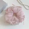Elástico de Cabelo Scrunchie Azul com Laço Super Bonito Estilo Coreano para Mulheres, Acessório de Cabelo Estilo Preguiçoso, Corda de Cabelo Extra Grande